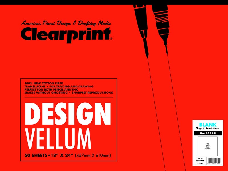 Clearprint 18" x 24" 1000H Design Vellum Pad, 16 lb., 100% Cotton, 50 Sheets, 1 Each - Image 1